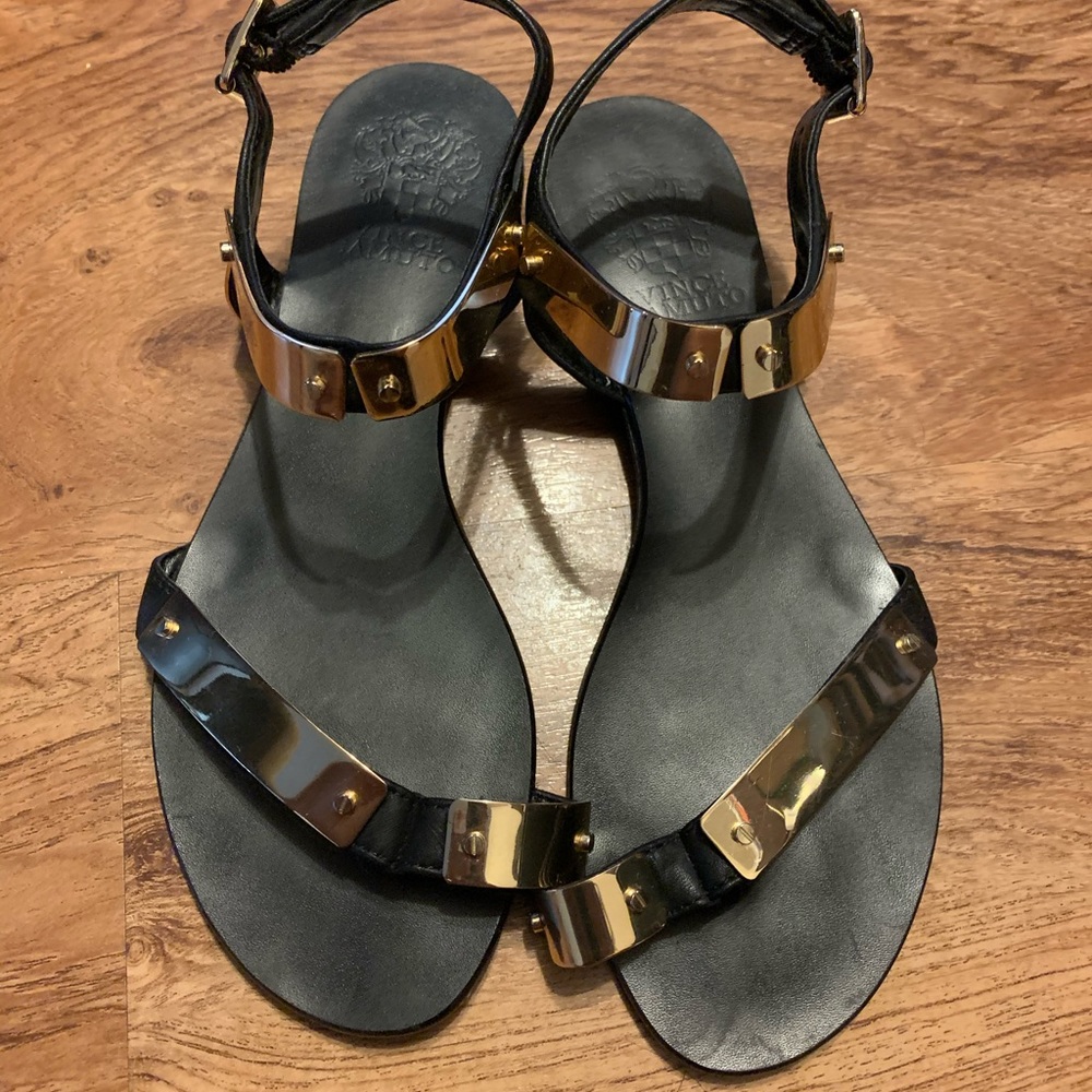 Vince Camuto black and gold sandals